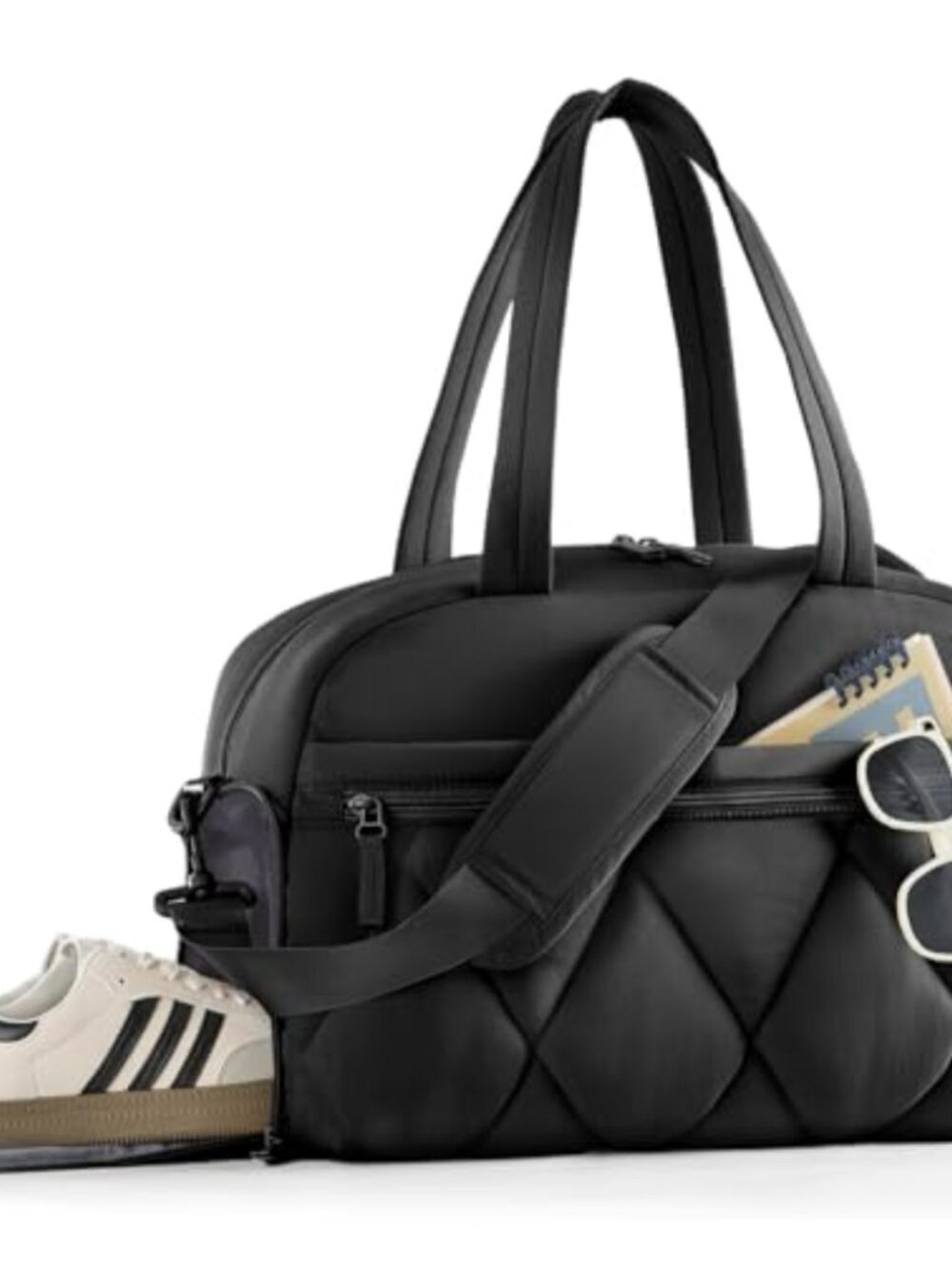 Quilted Puffer Travel Duffle Bag Women Gym Weekender Overnight Sho Compartment